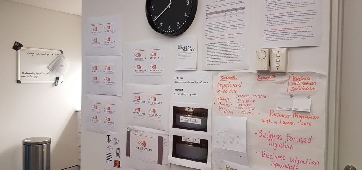 Closeup of Interstaff's office wall