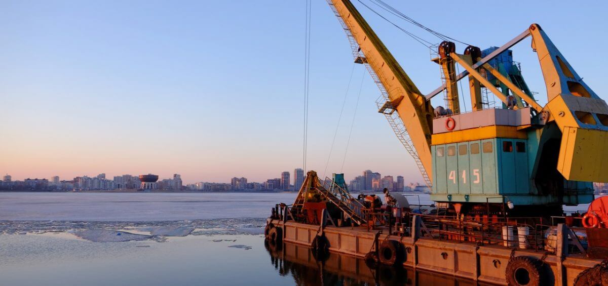 A sea industry harbour and ship