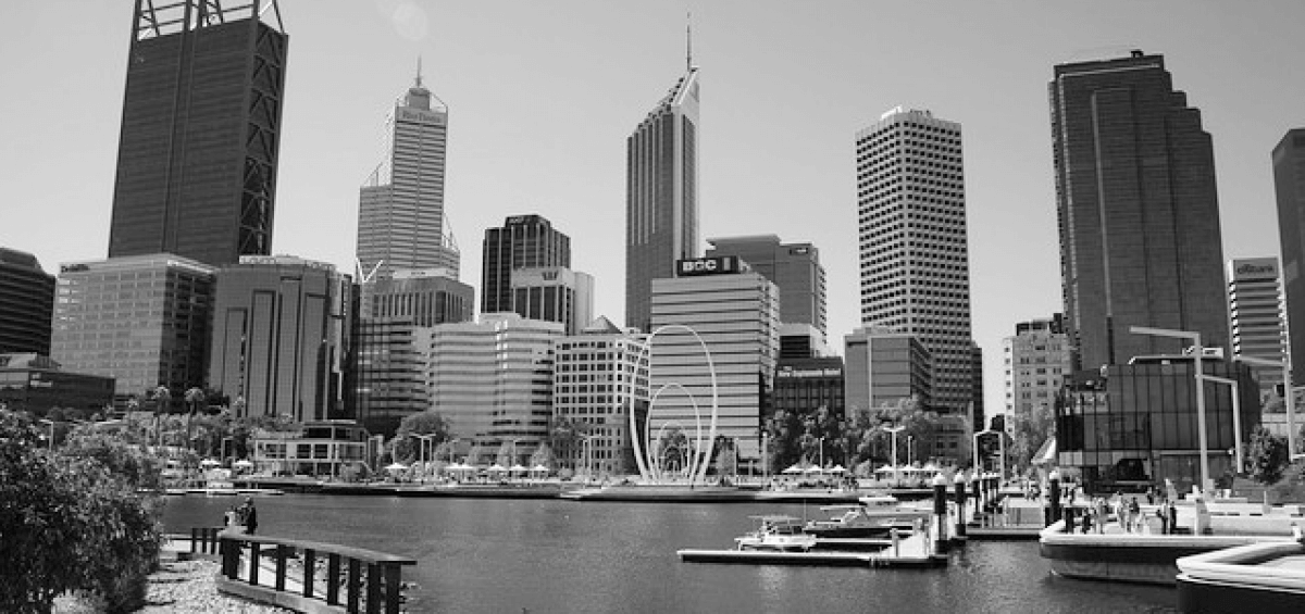Elizabeth Quay in black and white