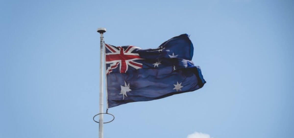 Australian flag waving through the air
