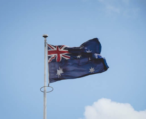 Australian flag waving through the air