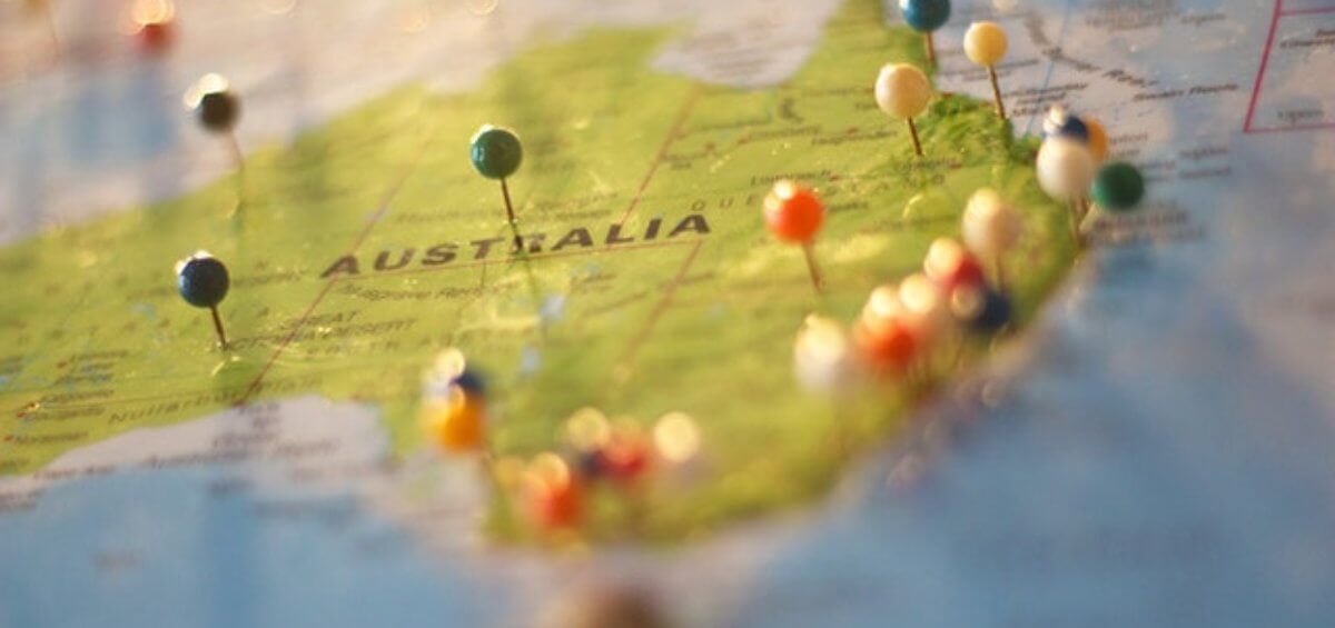 Map of Australia with pins for article on exemptions for travel to Australia